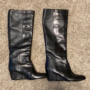 VINCE. Knee High Hidden Wedge Boots size 8.5 Black leather wedge